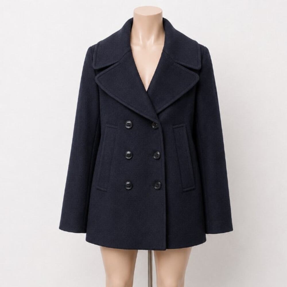 Burberry London Black Double Breasted Cashmere Wool Blend Pea Coat Jacket 8